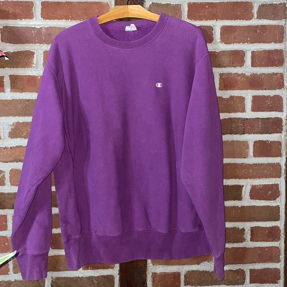 Vintage Champion Crewneck Large Purple Blank Reverse Weave Made USA 1970s